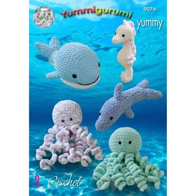 King Cole Crochet Snuggle Octopus, Whale, Seahorse & Dolphin in Yummy